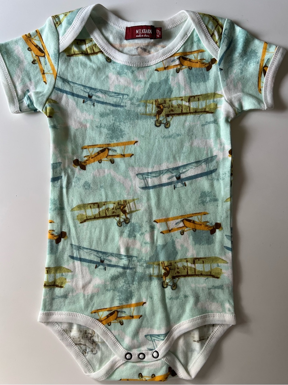 NWOT Milkbarn ‘Vintage Airplane’ onesie 6-12M
